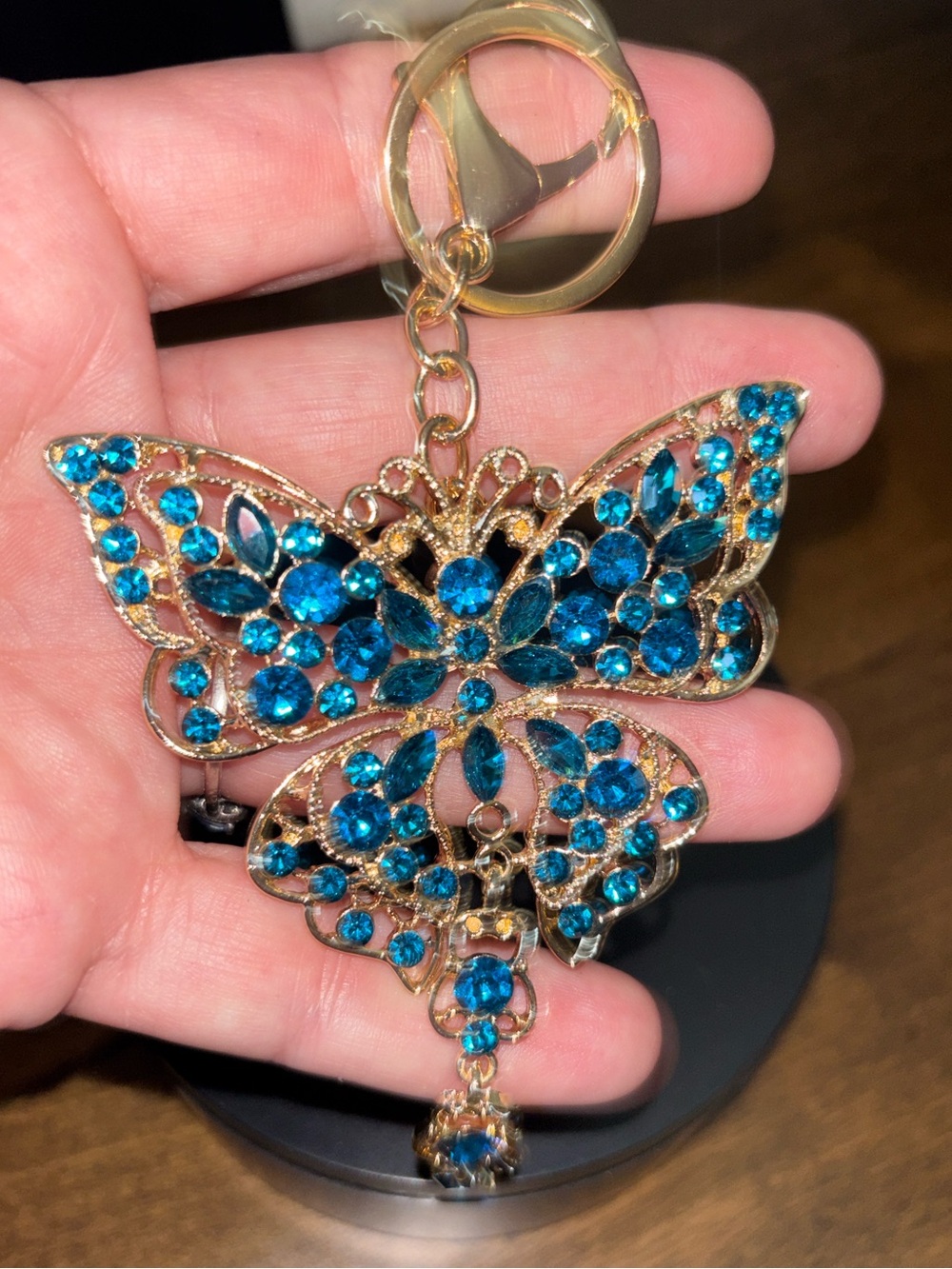 Gold-Tone Blue Crystal Butterfly Keychain Bag  Charm new